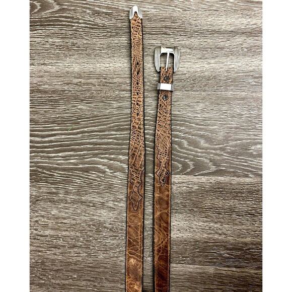 James Culver Handmade Leather Belt Brown Exotic Silver Tone Western Vintage